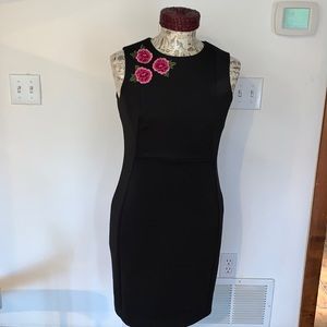 Calvin Klein Black Dress with Pink Floral Embroidery